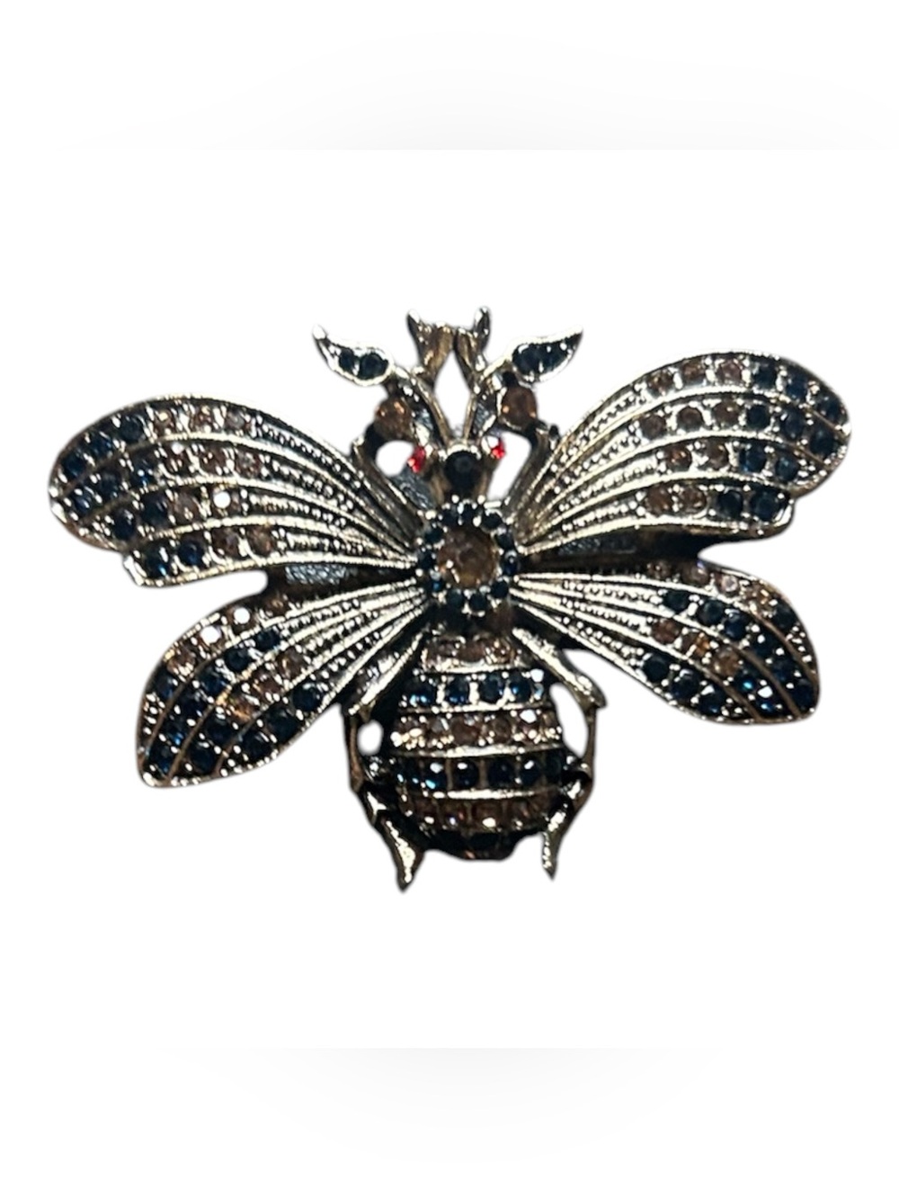 Gold-Tone Bee Brooch with Blue and Brown Crystals